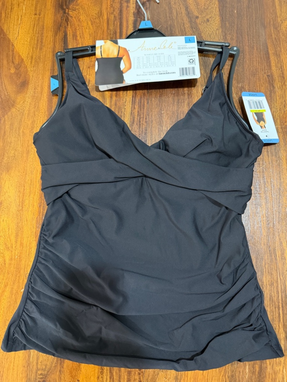 NWT Anne Cole Black Tankini Top Large Underwire